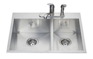 Kindred QCLF2027R 20 gauge hand fabricated dual mount two bowl ledgeback sink small bowl right